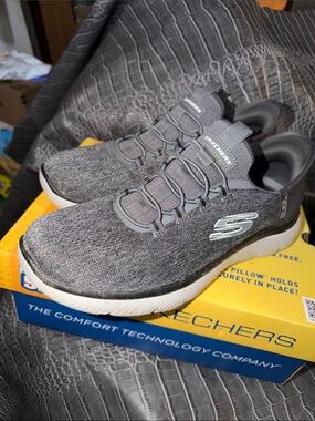 Skechers Men's Dark Gray Knit Slip-On Athletic Shoes